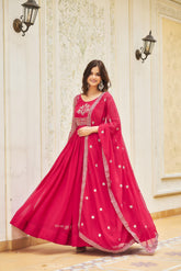 Pink Faux Georgette Readymade Long Gown
